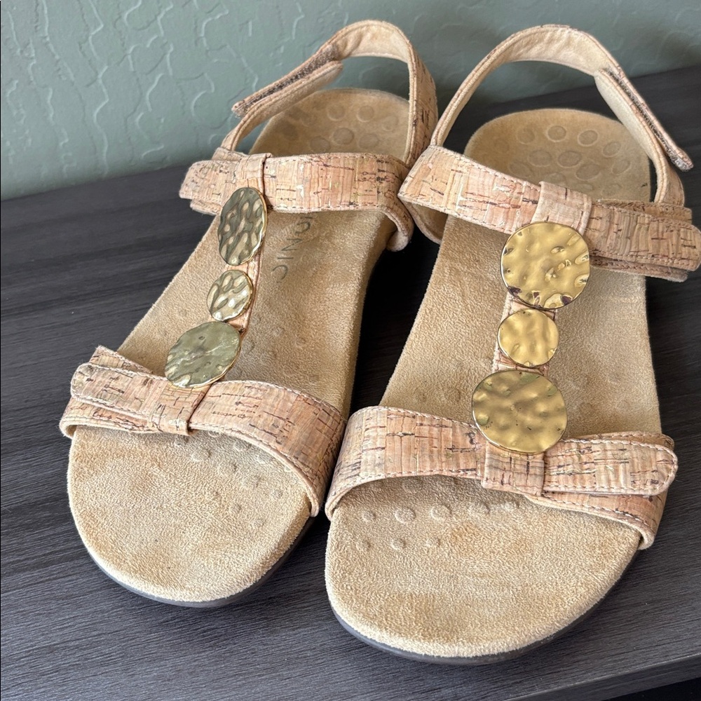 Vionic Farra Cork Tan Multi-Strap Sandals Metalli… - image 4